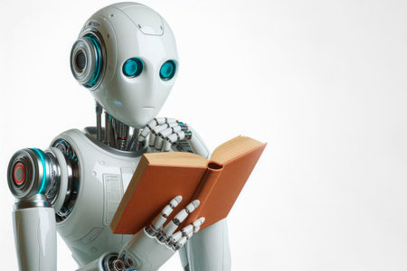 Robot reading a book. Space for textの素材