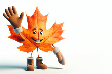 Autumn leaf with hands and shoes. Space for textの素材