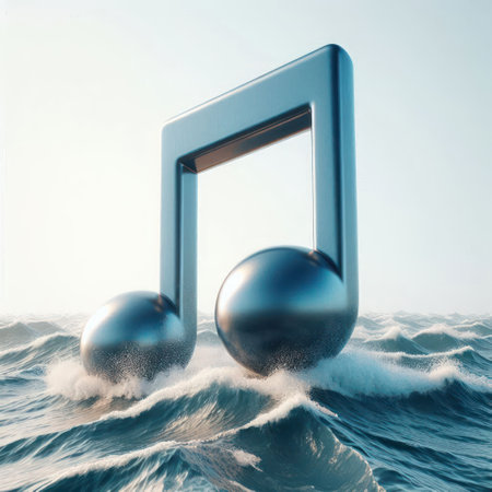 A musical note over the waves of the oceanの素材