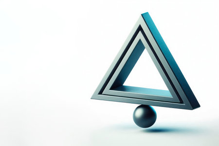 A triangular figure is balancing on a ball. Space for textの素材