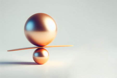 Balanced spheres on the board. Space for textの素材