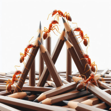Ants build a bridge out of pencilsの素材