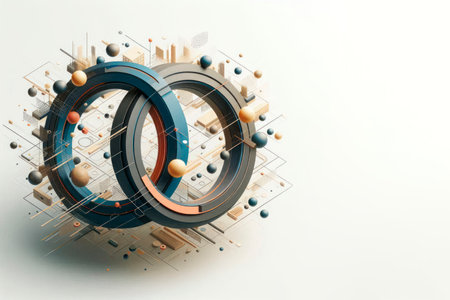 Two intersecting rings with abstract elements. Space for textの素材