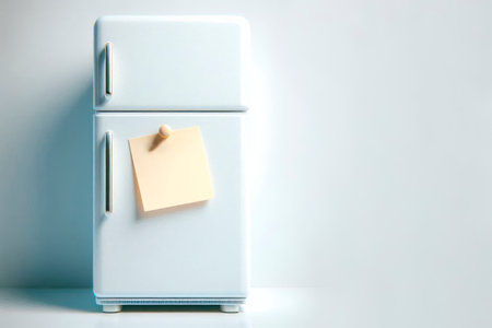 Refrigerator with a note on the door. Space for textの素材