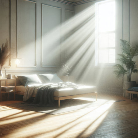 Morning light through the bedroom windowの素材