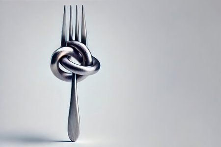 A fork with a knot in the middle. Space for textの素材