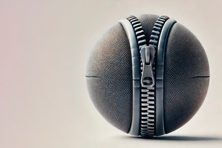 A rubber ball with a zipper in the middle. Space for textの素材