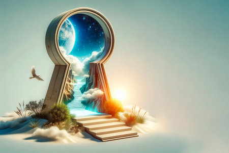 A key well leading to a fantastic cosmic landscape. Space for textの素材