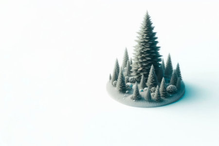 Miniature winter forest on a circular platform. Space for textの素材