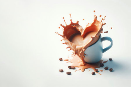Heart-shaped coffee splashes. Space for textの素材