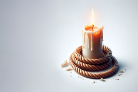 A candle surrounded by a rope. Space for textの素材