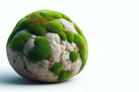 A stone covered with green moss. Space for textの素材