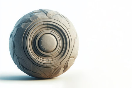A stone ball with concentric circles on a light background. Space for textの素材