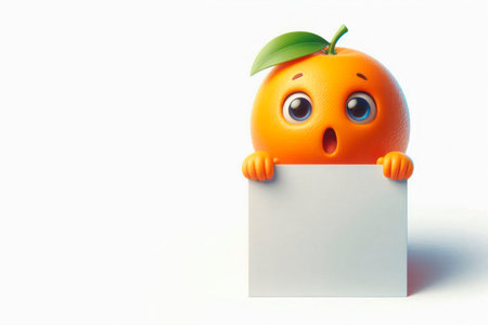 A frightened orange holds a sign. Space for textの素材