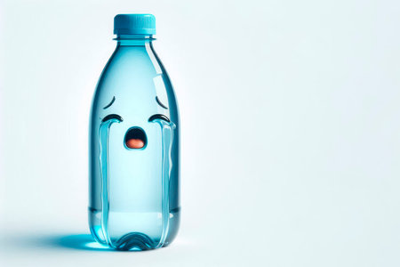 Plastic bottle with painted tears. Space for textの素材