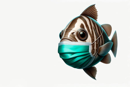 Fish in a medical mask. Space for textの素材