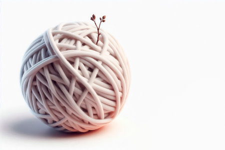 A woolen ball with a growing shoot. Space for textの素材