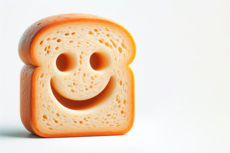A piece of bread with a smiling face. Space for textの素材