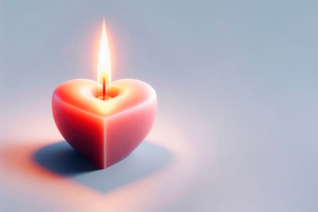 Burning candle in the shape of a heart. Space for textの素材