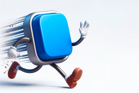 The running button is blue. Space for textの素材