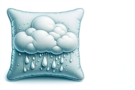 Decorative pillow with a cloud and rain. Space for textの素材