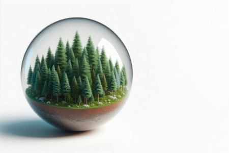 A miniature forest inside a glass ball. Space for textの素材