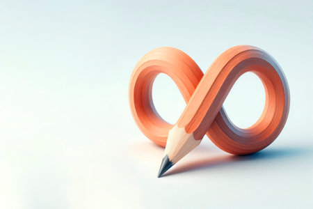 An infinite pencil curved into the shape of an infinity symbol. Space for textの素材