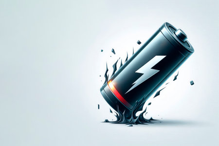 A black battery that destroys the surface. Space for textの素材