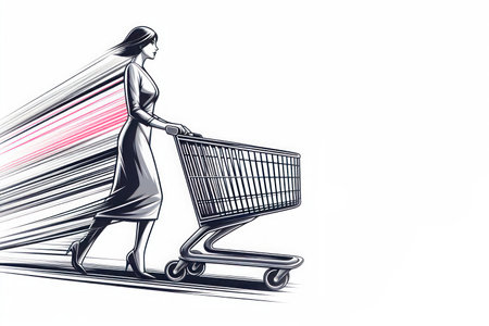 Graphic woman with shopping card. Space for textの素材