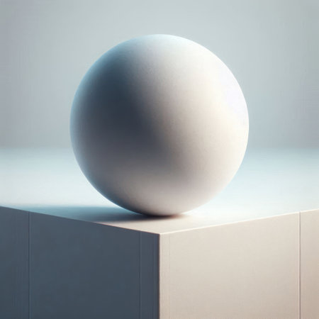 White ball on the edge of the cube in soft lightingの素材