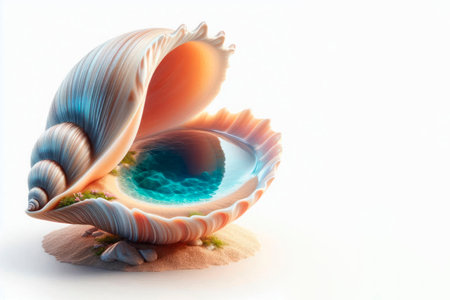 An open shell with the sea inside. Space for textの素材
