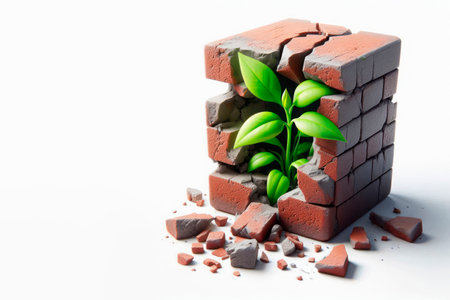 The plant makes its way through the broken wall. Space for textの素材