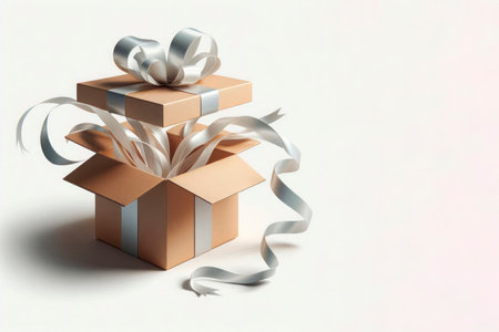 Holiday gift with ribbons and boxes. Space for textの素材