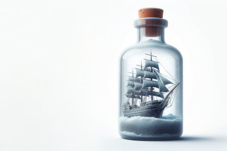 A ship in a bottle, surrounded by ice. Space for textの素材