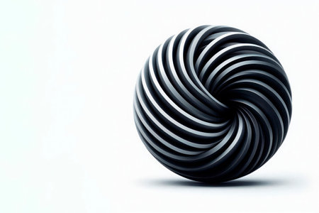 An abstract black and white toroid with swirling stripes. Space for textの素材