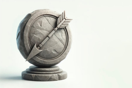 Stone arrow on a round stone. Space for textの素材