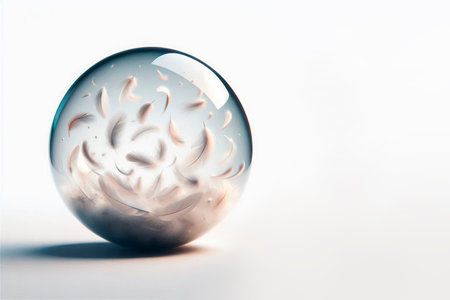 A glass ball with feathers inside. Space for textの素材