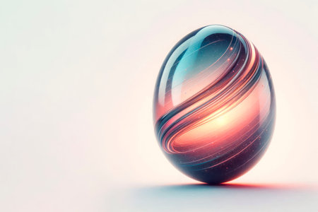 A smooth, shining glass egg with swirls of energy. Space for textの素材