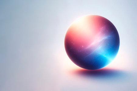 A sphere with cosmic colors and radiance. Space for textの素材