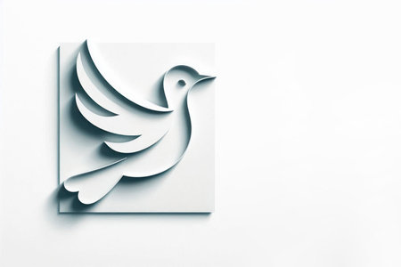 White silhouette of a dove in paper style. Space for textの素材