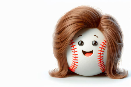 Baseball with hairstyle. Space for textの素材