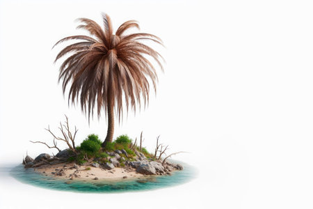 A lonely palm tree on a small island. Space for textの素材