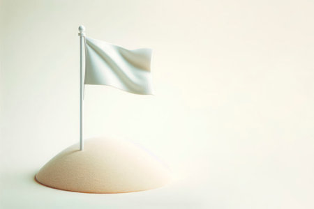 A white flag on a sand embankment. Space for textの素材