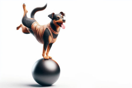 Acrabat dog on a ball. Space for textの素材