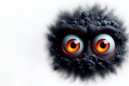 Ominous black eyes from the swirling mist. Space for textの素材