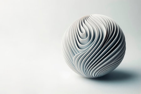 Abstract white sphere with wavy texture on light background. Space for textの素材