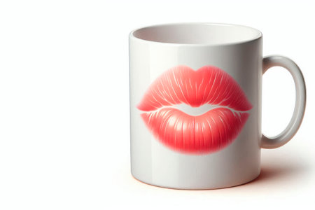 A white mug with bright lips. Space for textの素材