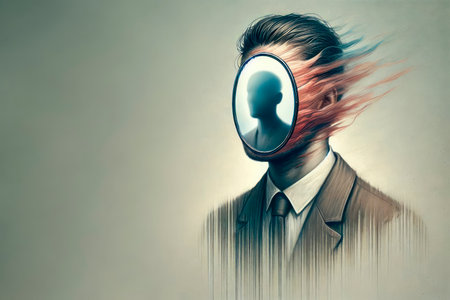 Loss of identity, face disappearing into emptiness. Space for textの素材