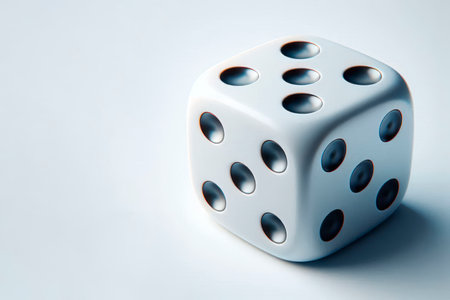 A dice with five dots on each face. Space for textの素材