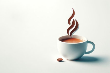 A white cup with coffee and stylized steam. Space for textの素材